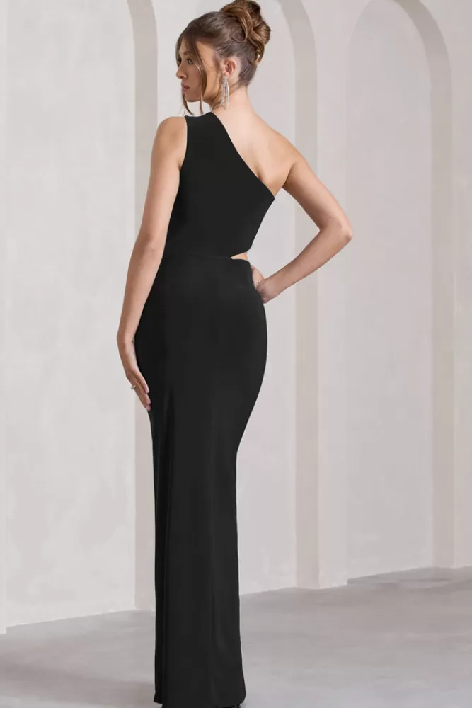 Club L London Emmy | One Shoulder Cut-Out Split Maxi Dress BLACK Cheap