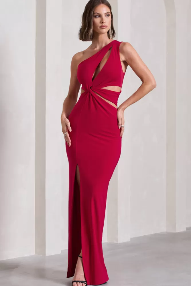 Club L London Emmy | One Shoulder Cut-Out Split Maxi Dress RED Outlet