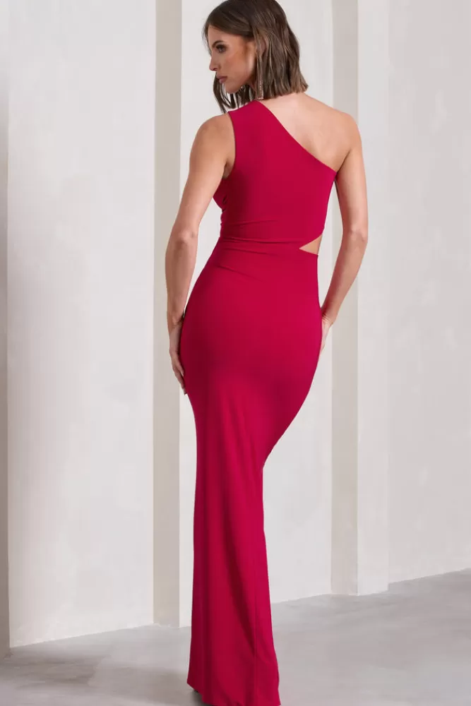 Club L London Emmy | One Shoulder Cut-Out Split Maxi Dress RED Outlet