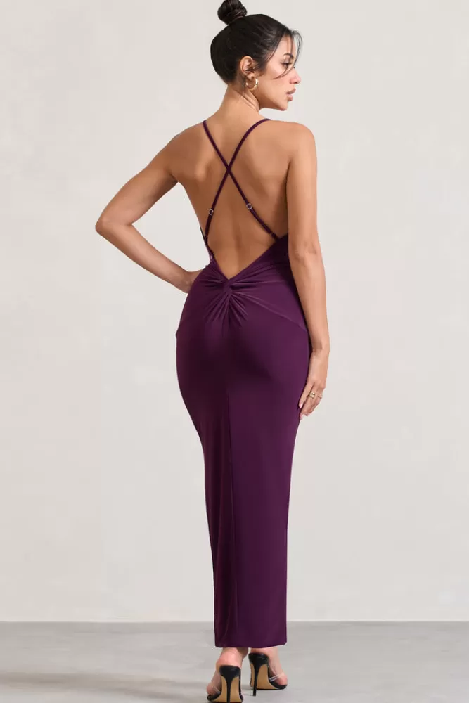 Club L London Enamour | Strappy Plunge-Neck Wrap Maxi Dress PLUM Store