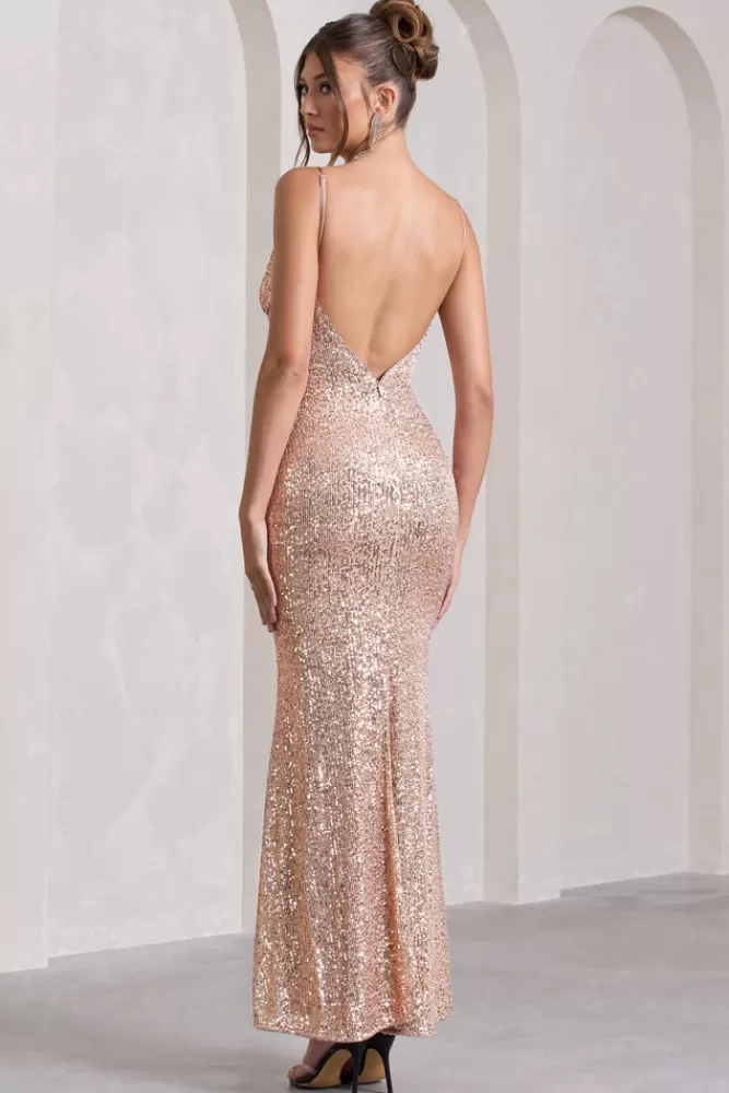 Club L London Enchanting | Sequin Open-Back Fishtail Maxi Dress With Split CHAMPAGNE Sale