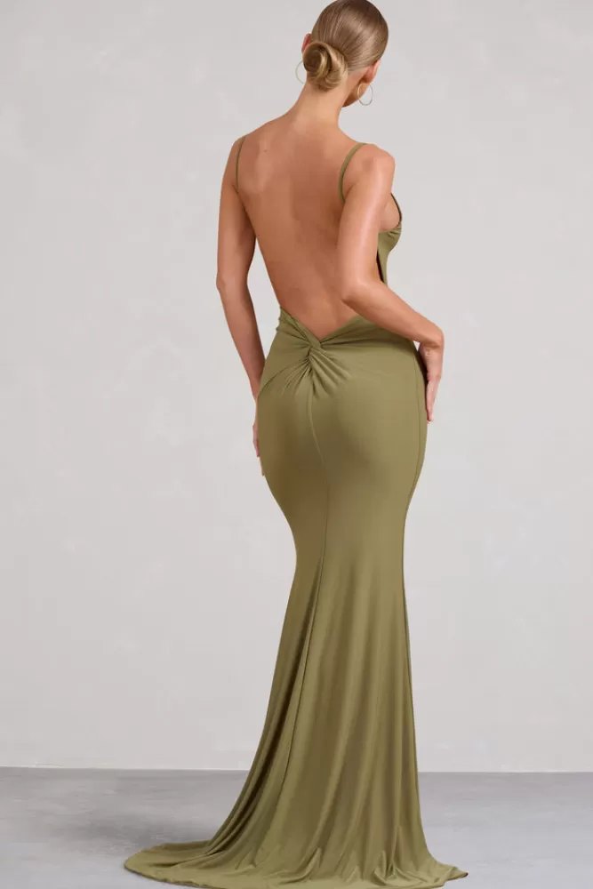 Club L London Endless Love | Backless Knot Detail Fishtail Maxi Dress OLIVE Online