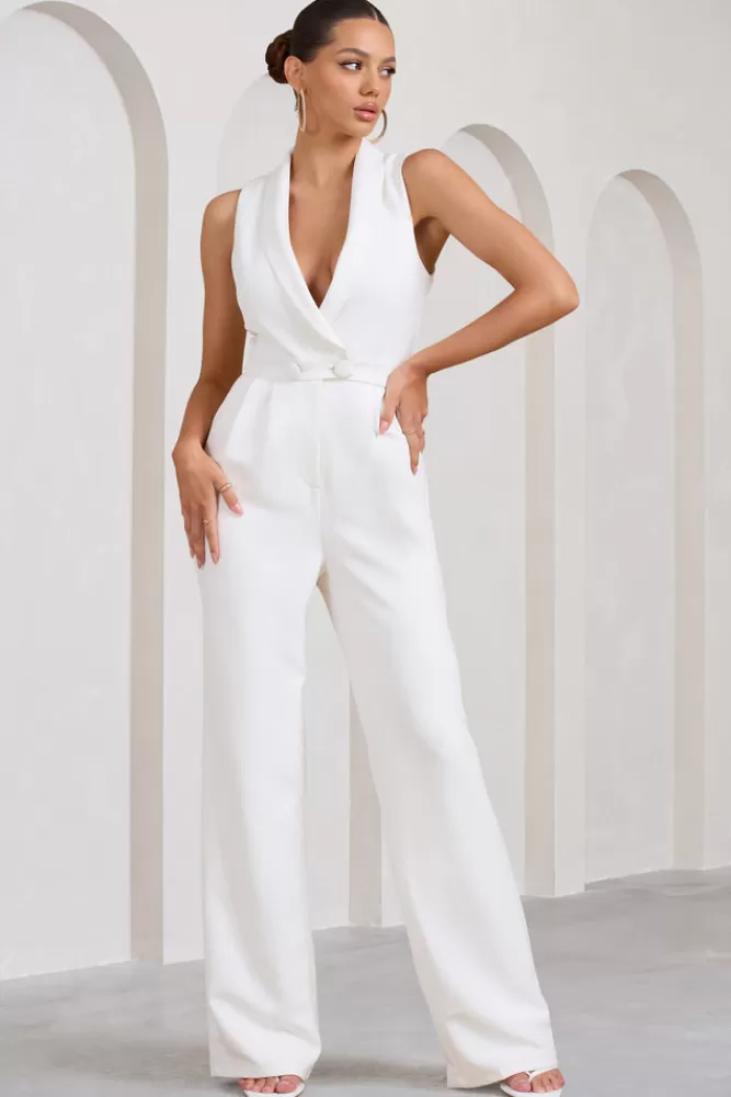 Club L London Endure | Tall Tailored Sleeveless Wide-Leg Jumpsuit WHITE Online