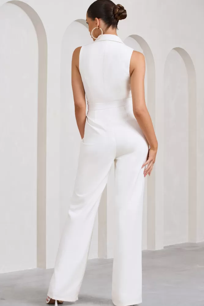 Club L London Endure | Tall Tailored Sleeveless Wide-Leg Jumpsuit WHITE Online