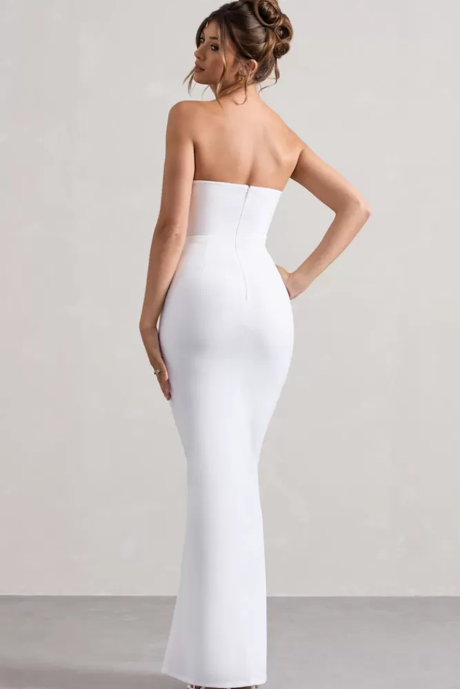 Club L London Enticed | Strapless V-Neck Maxi Dress With Flowers WHITE Best