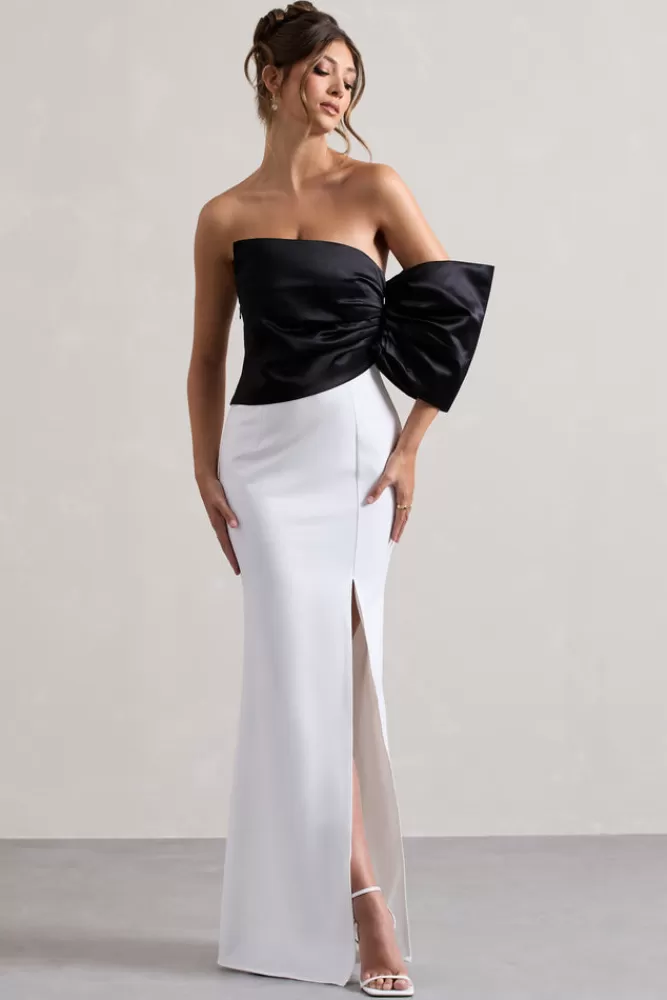 Club L London Envision | Black u0026 White Asymmetric One-Sleeve Split Maxi Dress WHITE/BLACK Fashion