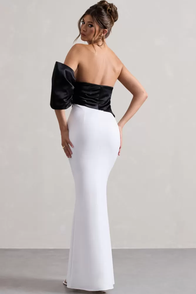 Club L London Envision | Black u0026 White Asymmetric One-Sleeve Split Maxi Dress WHITE/BLACK Fashion