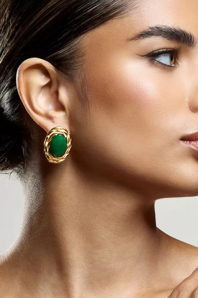 Club L London Essie | Pendant Gold Earrings GREEN Clearance