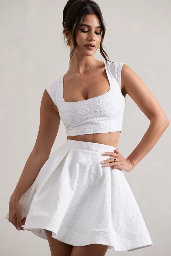 Club L London Estela | White Lace Square-Neck Crop Top WHITE/STONE Online