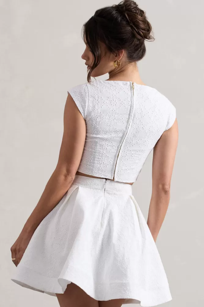 Club L London Estela | White Lace Square-Neck Crop Top WHITE/STONE Online