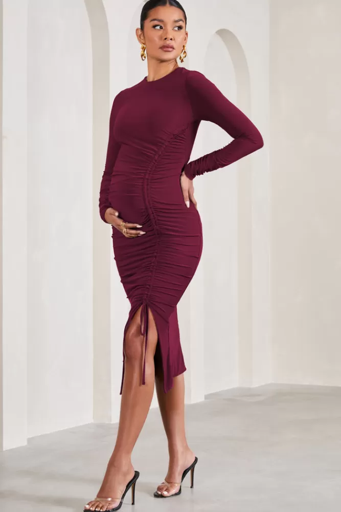 Club L London Eternal | Long-Sleeved Split Maternity Midi Dress BERRY Discount