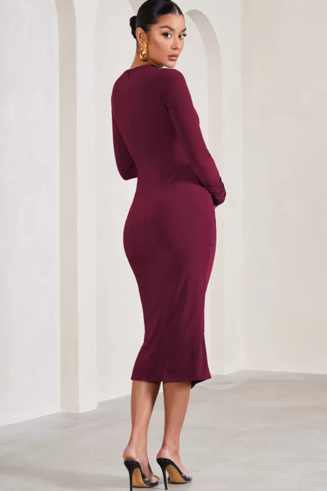 Club L London Eternal | Long-Sleeved Split Maternity Midi Dress BERRY Discount