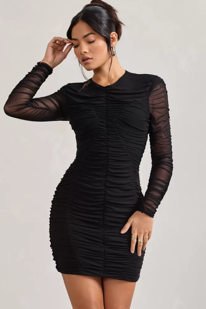 Club L London Euphoria | Ruched Long Sleeve Mini Dress BLACK Store