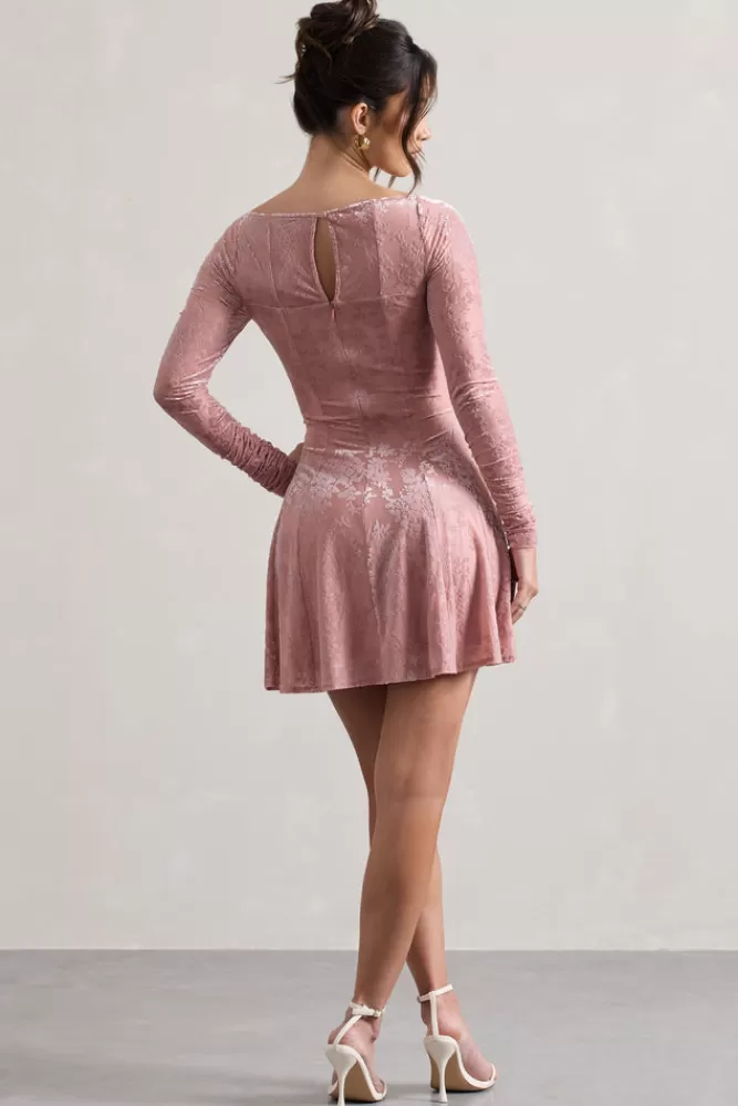 Club L London Evangelina | Long-Sleeve Skater Mini Dress PINK Clearance