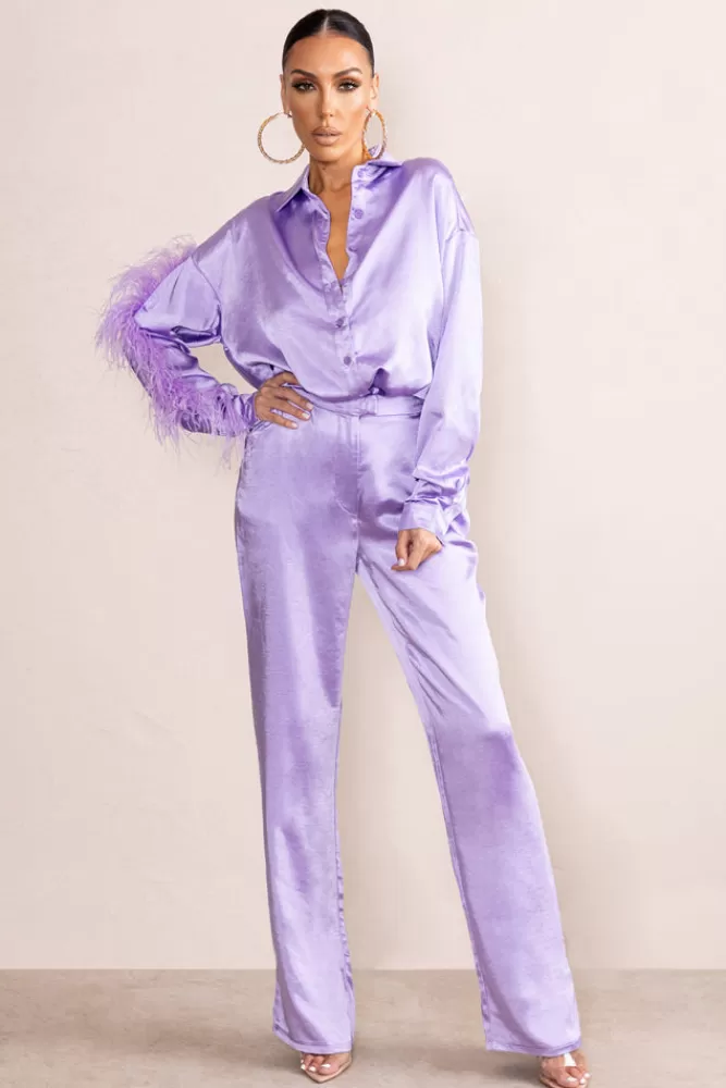 Club L London Evening Memories | Satin Wide Leg Trousers LILAC Online