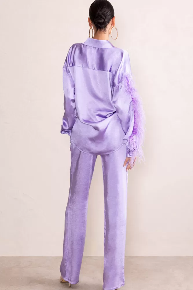 Club L London Evening Memories | Satin Wide Leg Trousers LILAC Online