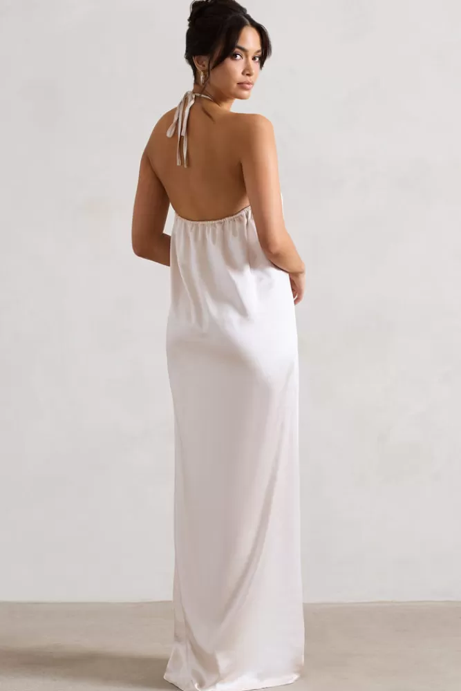 Club L London Everleigh | Satin Relaxed Fit Maxi Column Dress With Corsage CREAM Hot