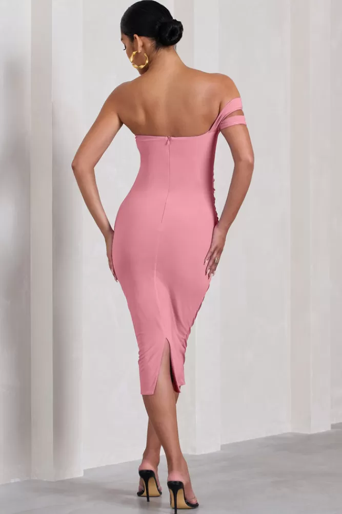 Club L London Eviana | Blush Pink Bodycon Sleeveless Twist Maternity Midi Dress BLUSHPINK Hot