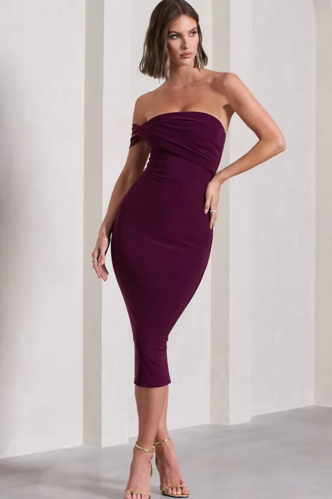 Club L London Eviana | Bodycon Sleeveless Twist Midi Dress PLUM Shop