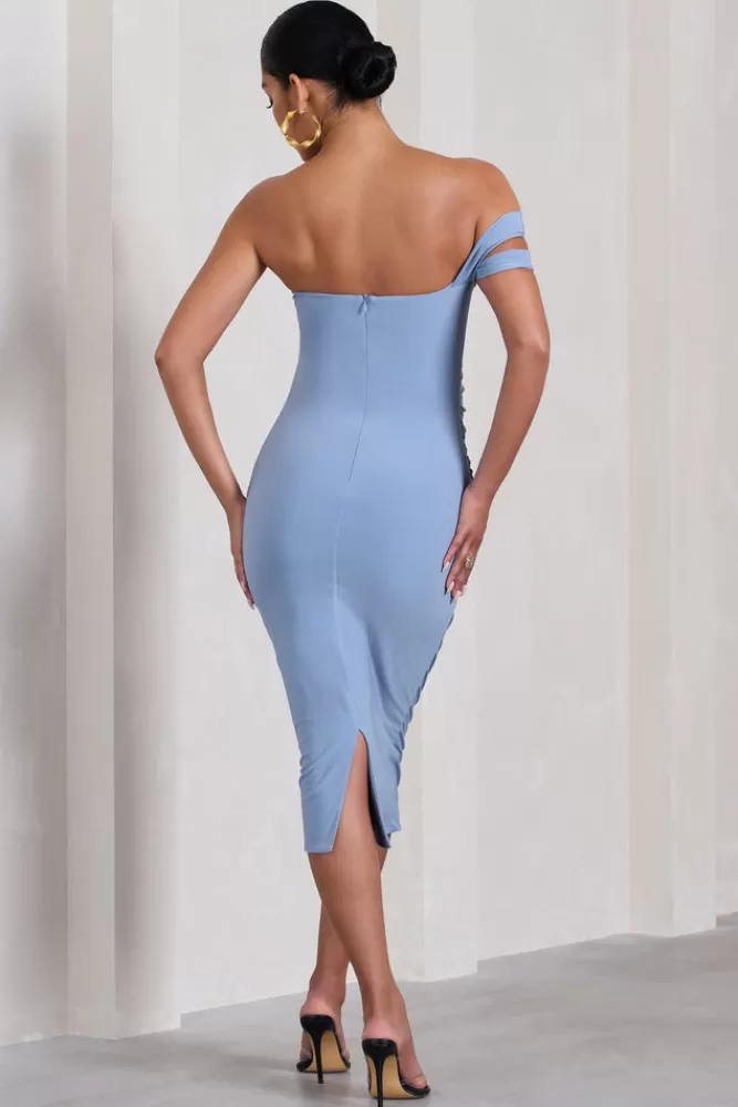 Club L London Eviana | Powder Blue Bodycon Sleeveless Twist Maternity Midi Dress POWDERBLUE Flash Sale