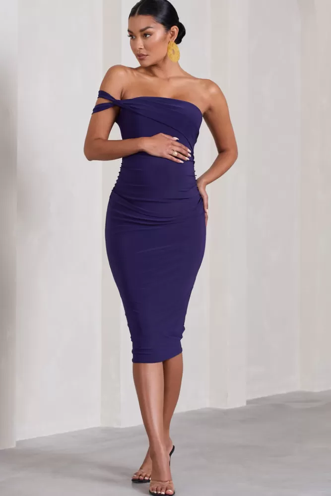 Club L London Eviana | Purple Bodycon Sleeveless Twist Maternity Midi Dress BLACKBERRYJAM Best