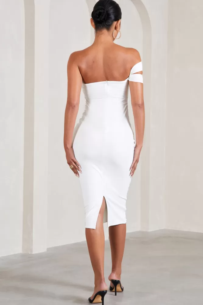 Club L London Eviana | Bodycon Sleeveless Twist Maternity Midi Dress WHITE Online