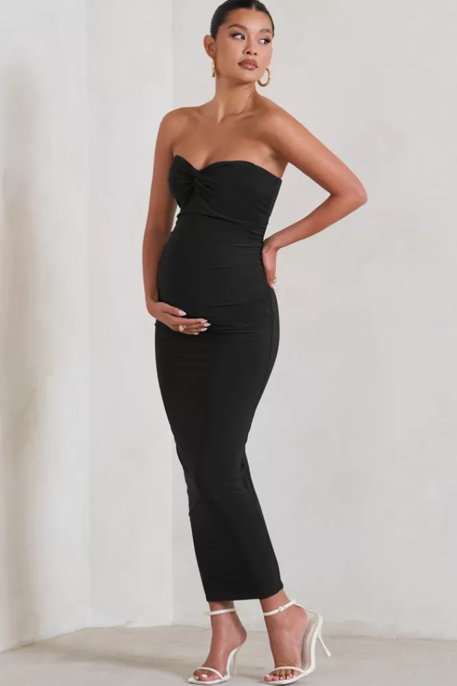 Club L London Evita | Maternity Sweetheart Twist Detail Midi Dress BLACK New