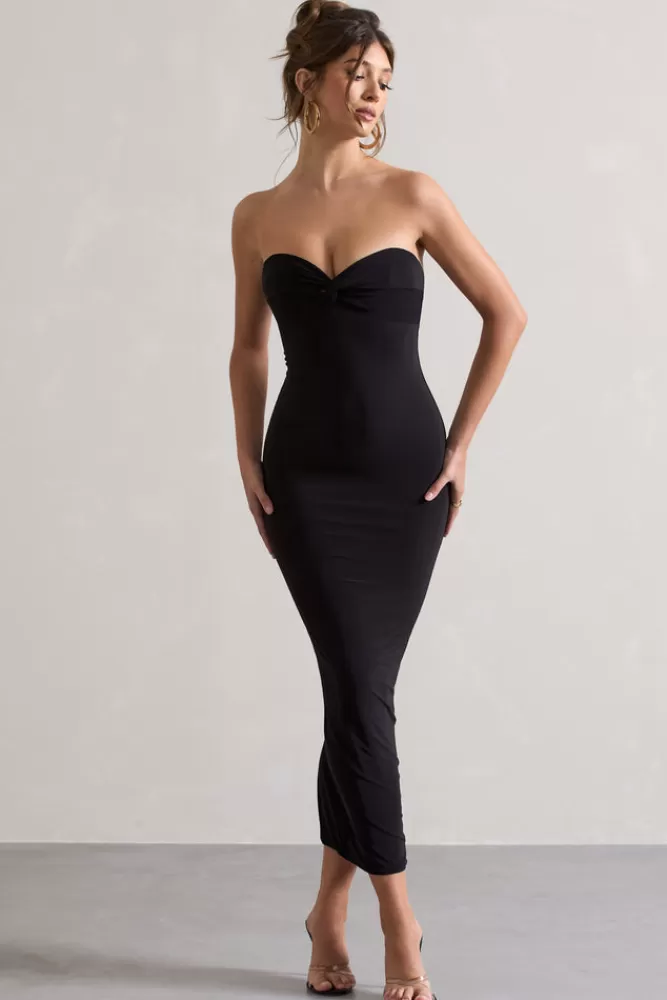 Club L London Evita | Sweetheart Twist Detail Maxi Dress BLACK Sale