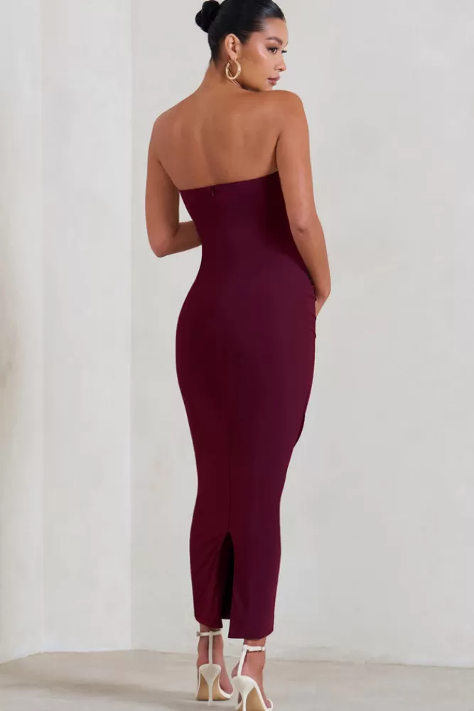 Club L London Evita | Maternity Sweetheart Twist Detail Maxi Dress BURGUNDY New