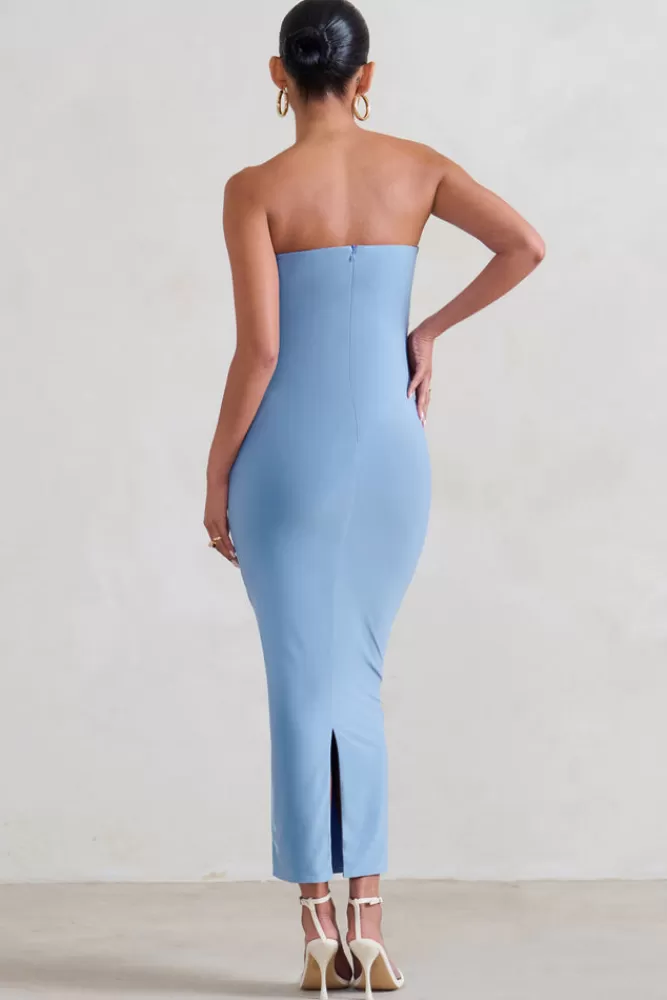 Club L London Evita | Powder Blue Maternity Sweetheart Twist Detail Midi Dress POWDERBLUE Cheap