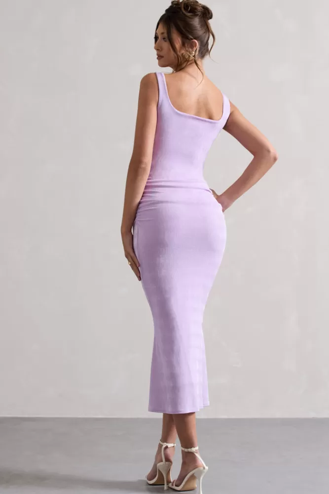 Club L London Evora | Ruched Square-Neck Fishtail Midi Dress LILAC Sale