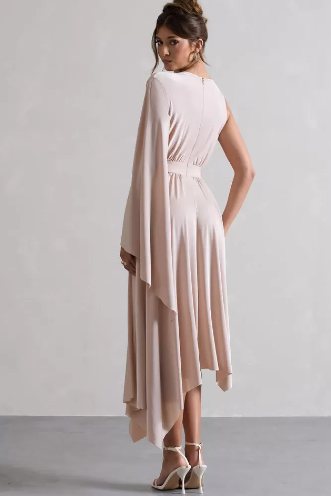 Club L London Fable | Plunge-Neck Maxi Dress With Cape Sleeve CHAMPAGNE Sale