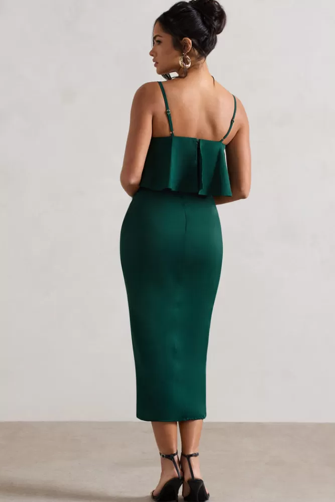 Club L London Faro | Bottle Green Strappy Draped-Neck Wrap Midi Dress BOTTLEGREEN Flash Sale
