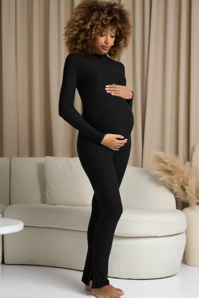 Club L London Fia | High-Neck Slim-Leg Maternity Jumpsuit BLACK New