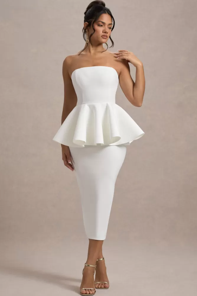 Club L London First Dance | Bandeau Peplum Midi Dress WHITE Store