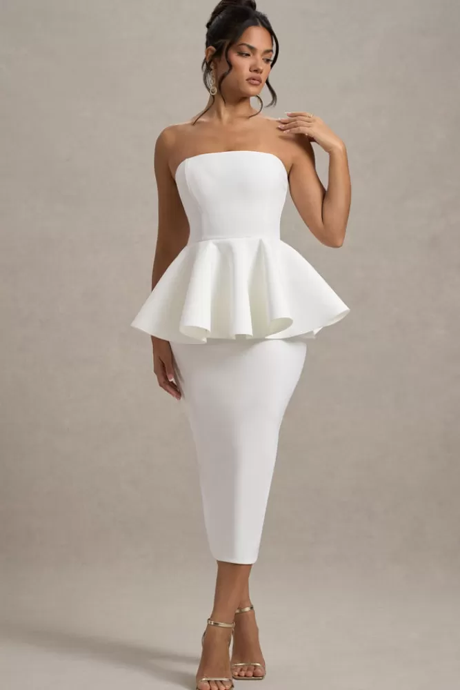 Club L London First Dance | Bandeau Peplum Midi Dress WHITE Store