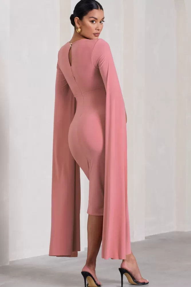 Club L London Flawless | Blush Pink Maternity Square Neck Midi Dress With Cape Sleeves BLUSHPINK Best