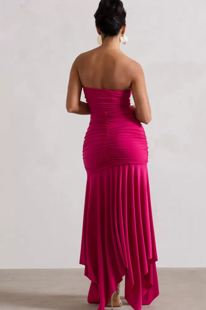 Club L London Florianne | Hot Pink Ruched Bandeau Midi Dress HOTPINK Online