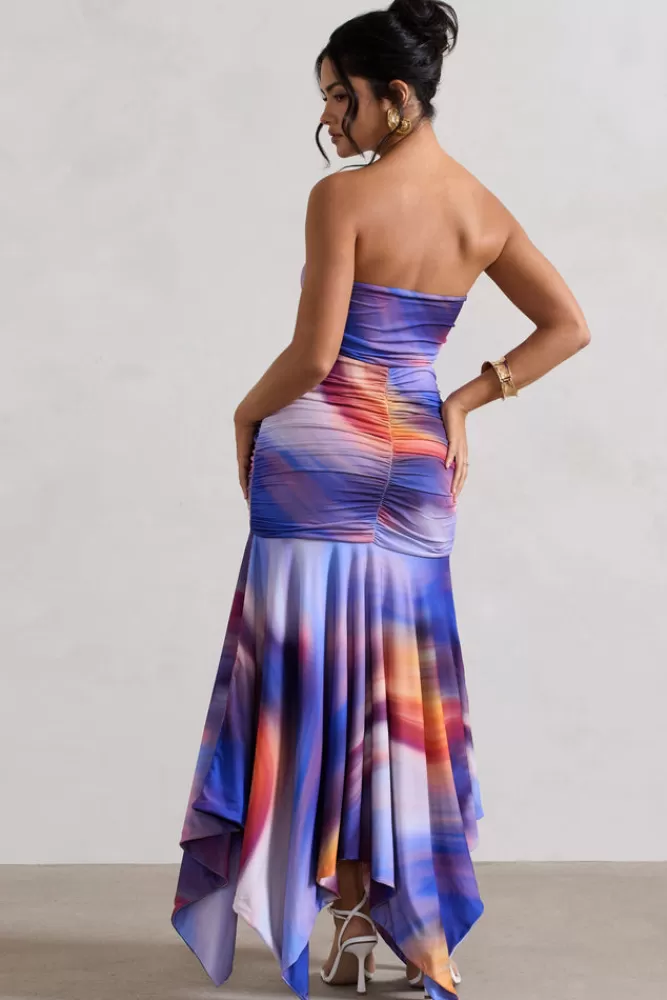 Club L London Florianne | Ombre Print Ruched Bandeau Midi Dress MIXEDOMBRE Shop