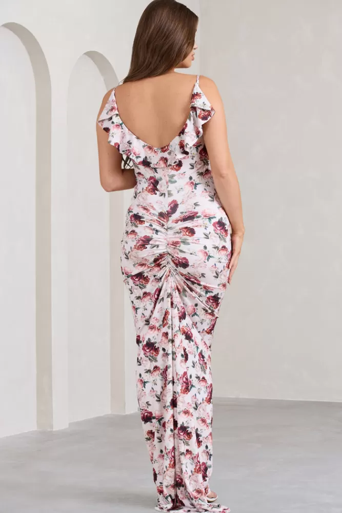 Club L London Flute | White Floral Print Maternity Cowl Bodycon Cami Maxi Dress WHITEFLORAL Fashion