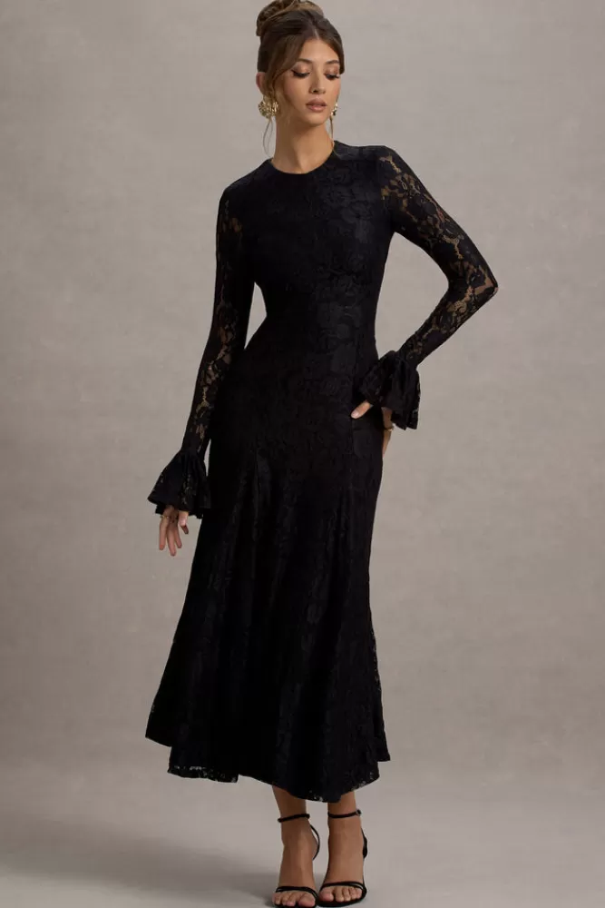 Club L London For Life | Lace Long-Sleeve Midi Dress BLACK Fashion