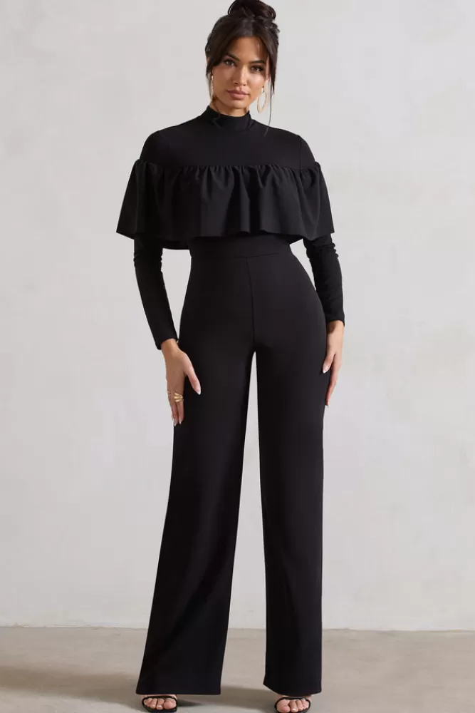 Club L London For The Frill | High-Neck Straight-Leg Jumpsuit With Frills BLACK Store