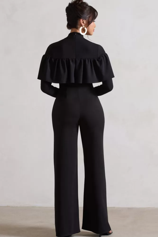 Club L London For The Frill | High-Neck Straight-Leg Jumpsuit With Frills BLACK Store