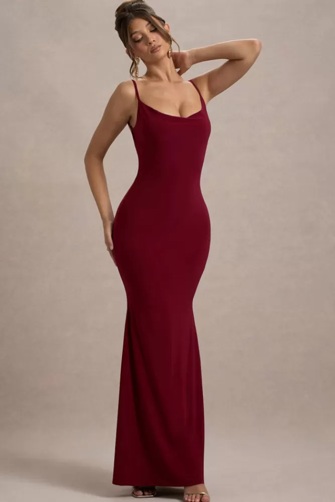 Club L London Francoise | Cowl Neck Backless Maxi Dress With Lace Insert BERRY Cheap