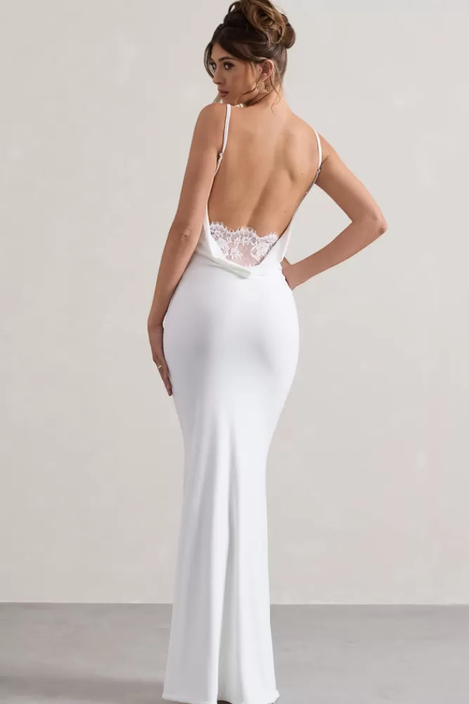 Club L London Francoise | Cowl Neck Backless Maxi Dress With Lace Insert WHITE Clearance