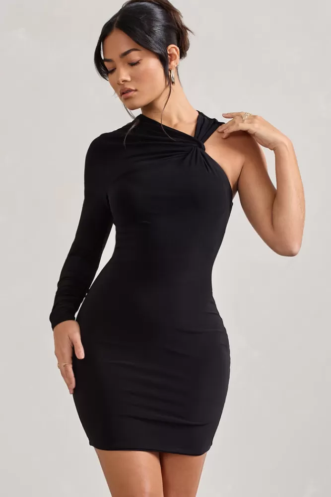 Club L London Fusion | Asymmetric Twisted Bodycon Mini Dress BLACK Online