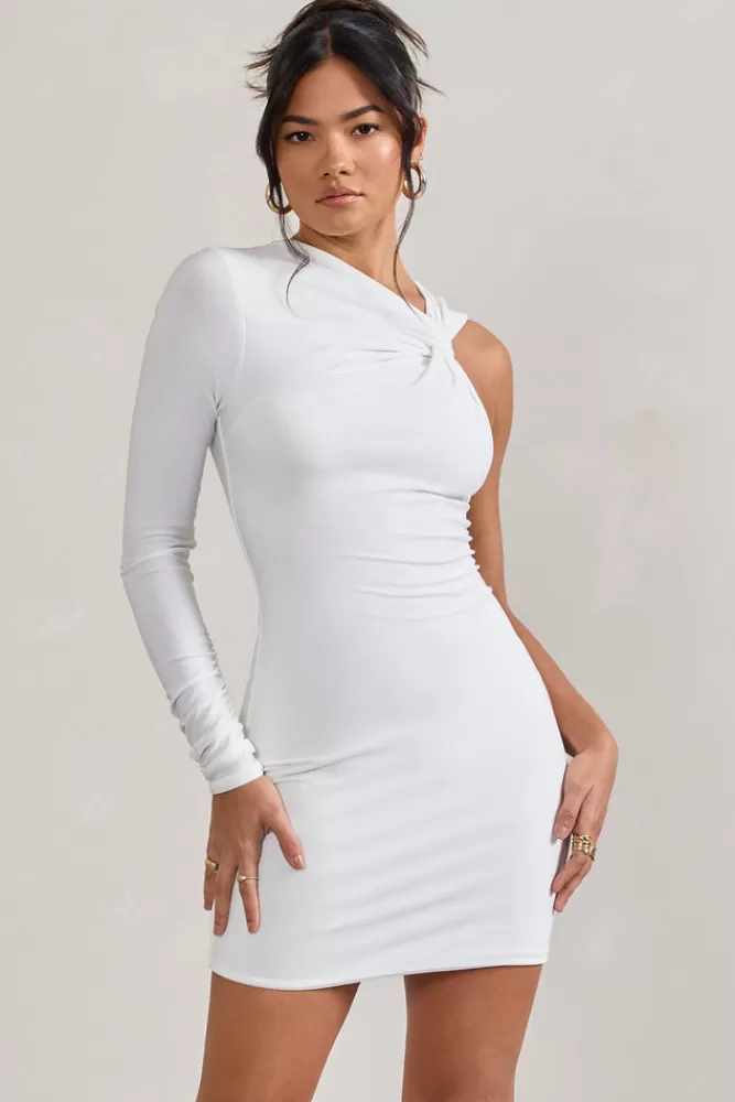 Club L London Fusion | Asymmetric Twisted Bodycon Mini Dress WHITE Cheap