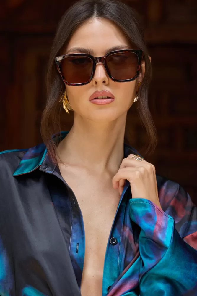 Club L London Fyn | Otra Tortoiseshell Oversized Classic Square Sunglasses BROWN Clearance