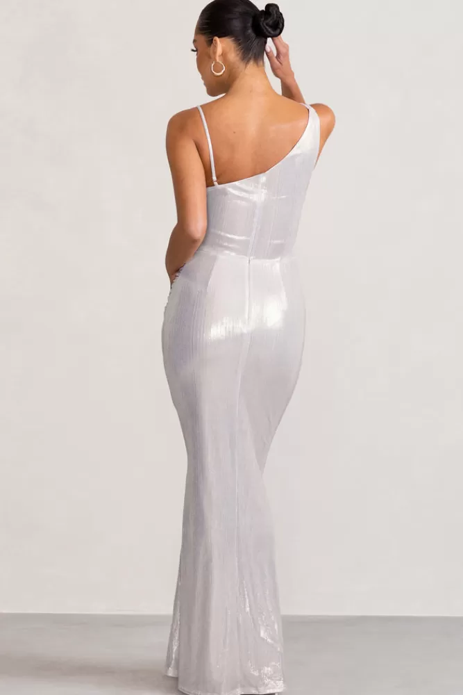 Club L London Galaxy Shimmer | Maternity Cowl Neck Maxi Dress SILVER Outlet