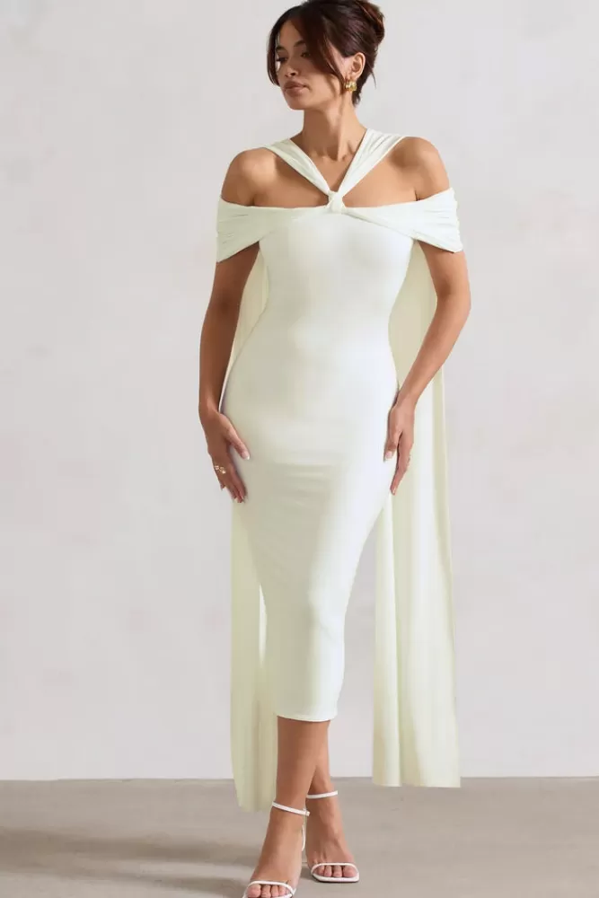 Club L London Galia | Strappy Midi Dress With Drape WHITE Sale